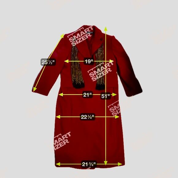 Red Wool Chesterfield Coat w Scarf-JG Hook-Size 14-Long-Winter-Single Breasted - Picture 8 of 11